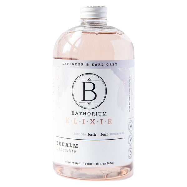 Bottle of Bathorium Elixir BeCalm Lavender & Earl Grey 500 Milliliters | Optimum Health Vitamins, Canada