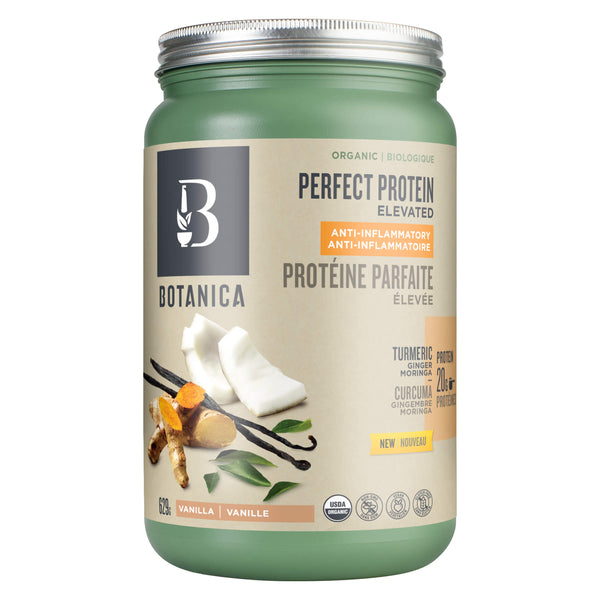 Container of Botanica Health Perfect Protein Elevated Anti-Inflammatory Vanilla 629 Grams