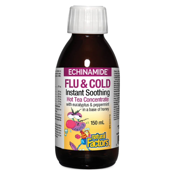 Bottle of Echinamide® Flu & Cold Instant Soothing Hot Tea Concentrate 150 Milliliters