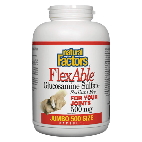 Bottle of Natural Factors FlexAble® Glucosamine Sulfate 500 mg 500 Capsules