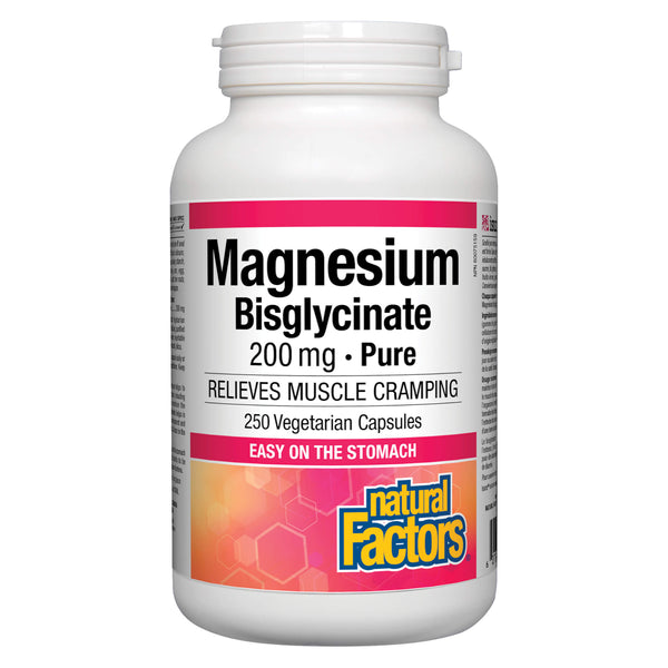 Natural Factors - Magnesium Bisglycinate Pure 200 mg (250 Vegetarian Capsules) | Optimum Health Vitamins, Canada