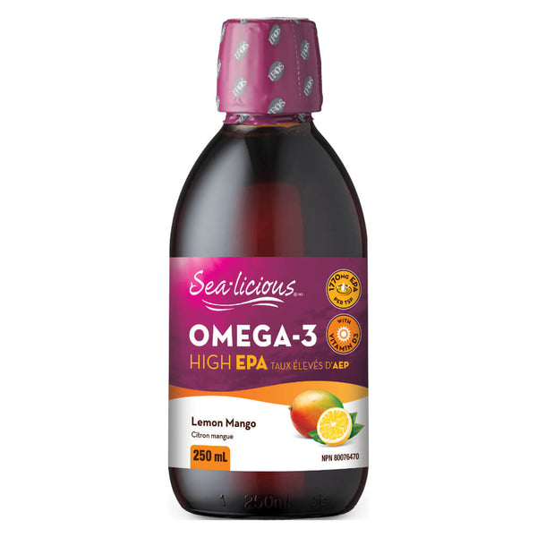 Bottle of Omega-3 High EPA Lemon Mango 250 Milliliters