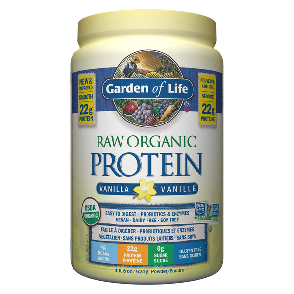 Container of Garden of Life Raw Organic Protein Vanilla Flavour 624 Grams